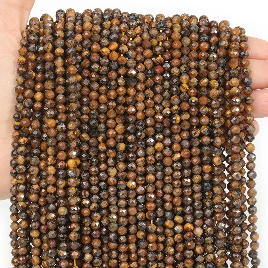 2/3/4mm Natural AA Yellow Tiger Eye Small Faceted Stone Beads Round Loose Beads For DIY Jewelry Making Bracelet Necklace 15 inch