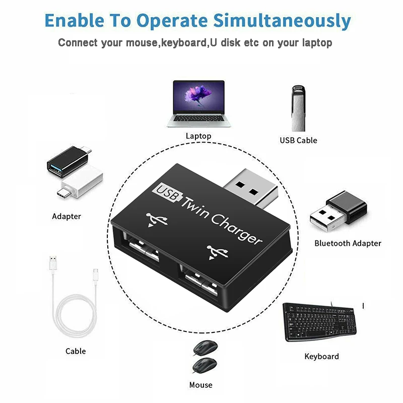 Konwerter USB Hub USB Splitter USB 2.0 HUB Konwerter USB męski na podwójny interfejs ładowarki żeński dla Huawei Xiaomi Macbook Pro