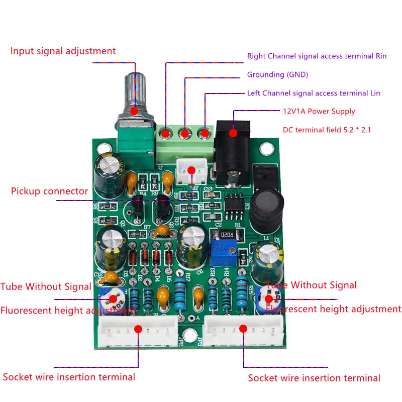 6E2 kocie oko Tube podwójny kanał muzyka rytm fluorescencyjny wskaźnik płyta sterownicza wzmacniacz radiowy modernizacja DIY tryb odbioru 12V 1A