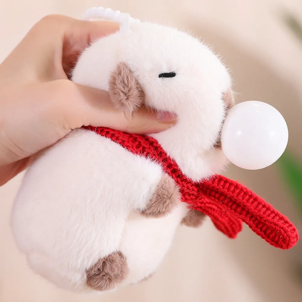 Backpack Decoration Cotton Spit Bubble Capybara Keychain Relax Press Squeeze Doll Pendant Soft Metal Plush Toy Key Ring Kids