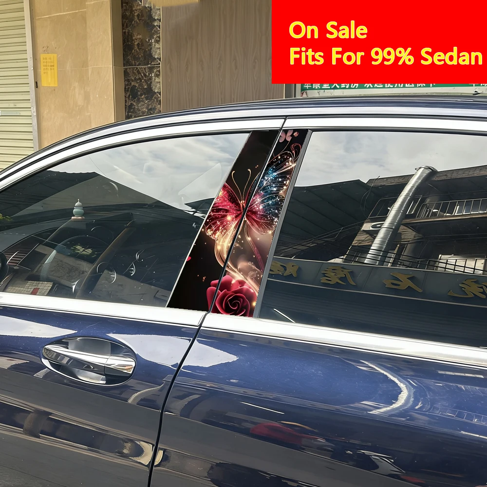 

2 шт. Защитная пленка-наклейка на центральную B-стойку автомобиля с узором «Бабочка, роза, блестящие лепестки» для Passat B8, Audi A3 8V, Audi A6 C7, AMG