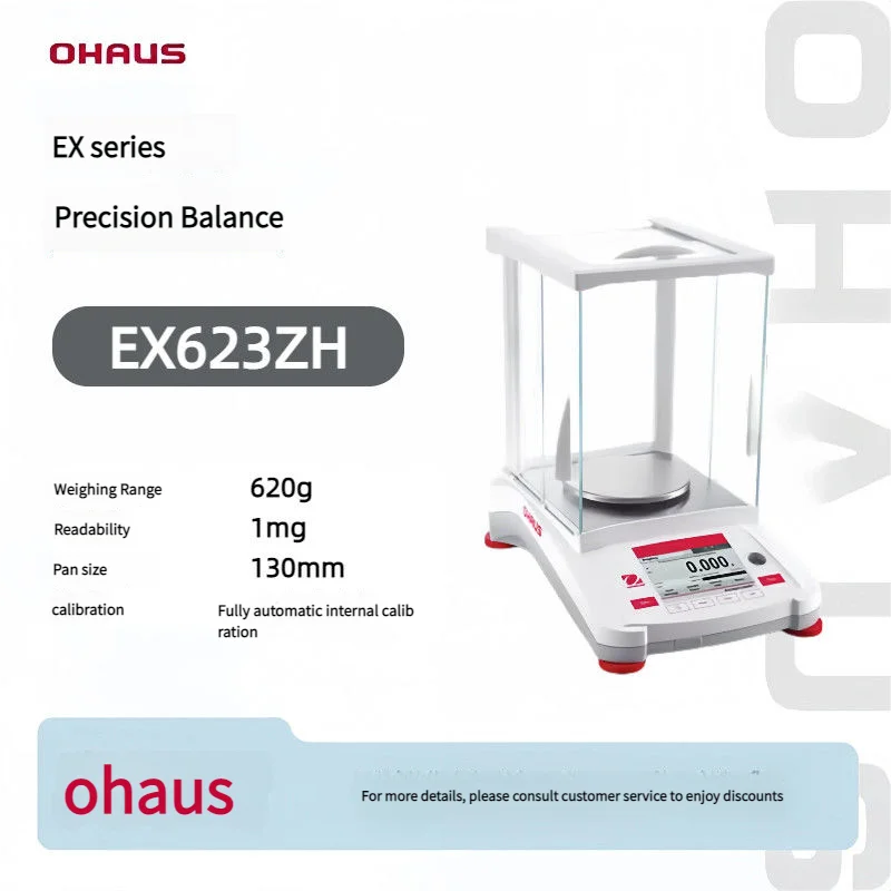 Balança analítica de alta precisão Ohaus EX623ZH, legibilidade de 1 mg (0,001 g), display LCD, para uso em laboratório (painel chinês)