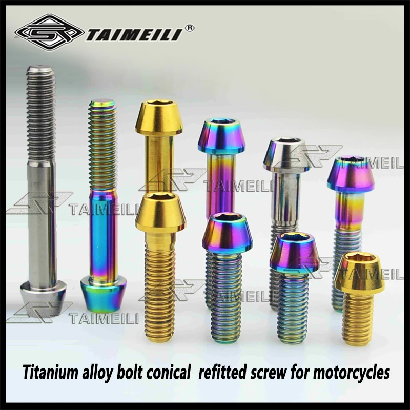 Titanium alloy bolt conical M8 x 15/20/25/30/35/40/45/50mm refitted screw for motorcycles