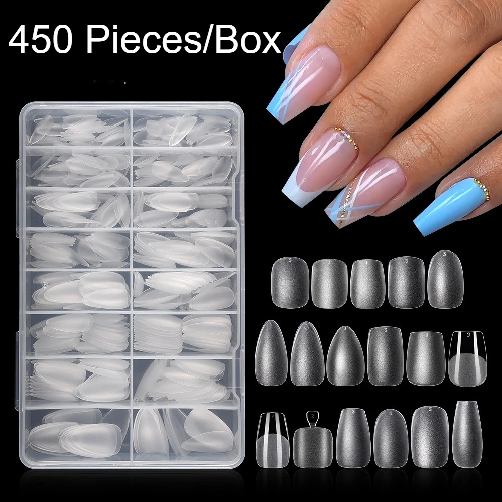 

Buy 2 Sets Save 50% Shipping Fee 450 Pieces/Set Soft Gel Traceless False Nail Tips Full Cover XXS S Short Press on Nail Tips