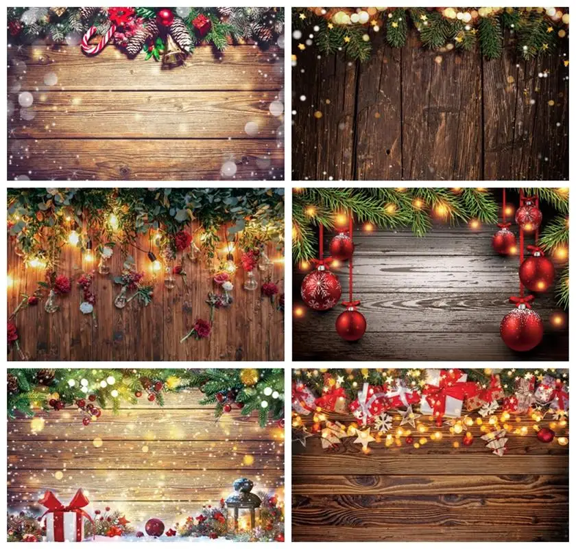 

Laeacco Christmas Wood Photography Backdrop Vintage Rustic Barn Gold Glitter Snowflake New Year Party Kids Portrait Background