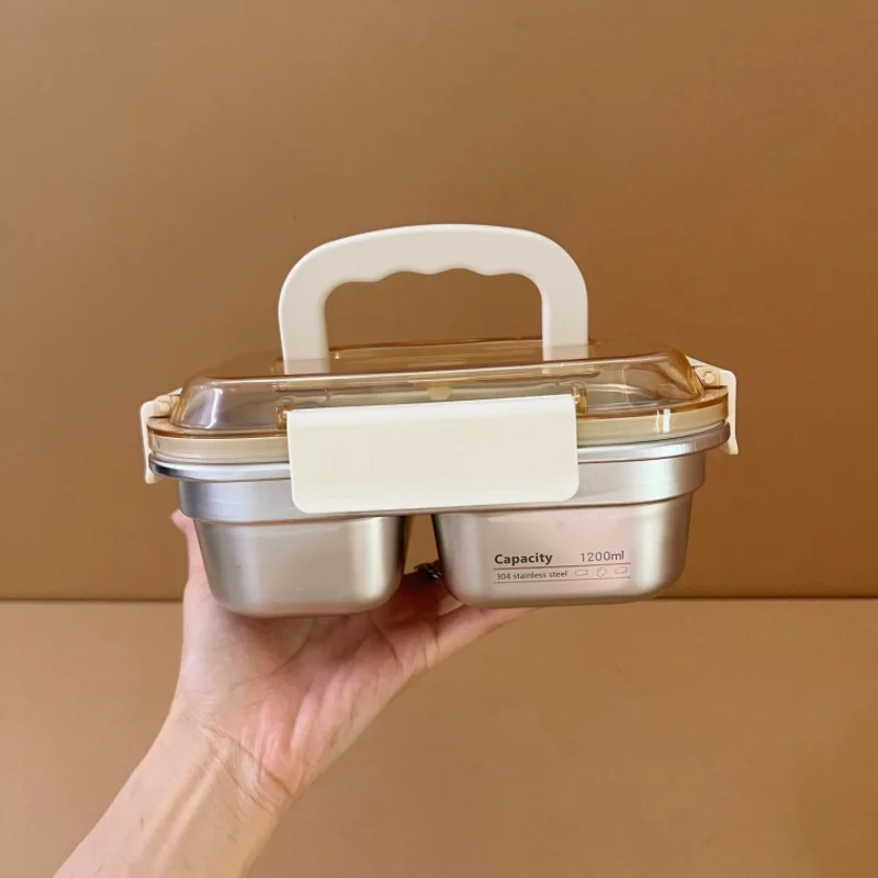 304 Stainless Steel Thermal Lunch Box Microwave Heatable Large Capacity Divided Bento Box For Office Worker Student Food Contain