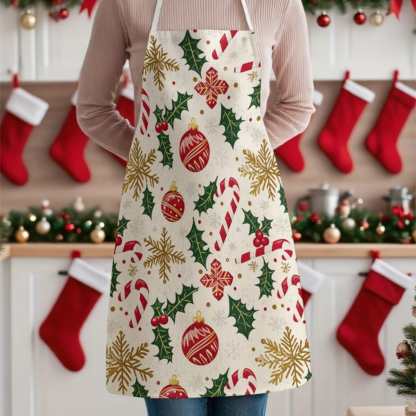 Christmas Holiday Pattern Apron for Kitchen Baking Cooking Apron Apron Smock Gift for Women