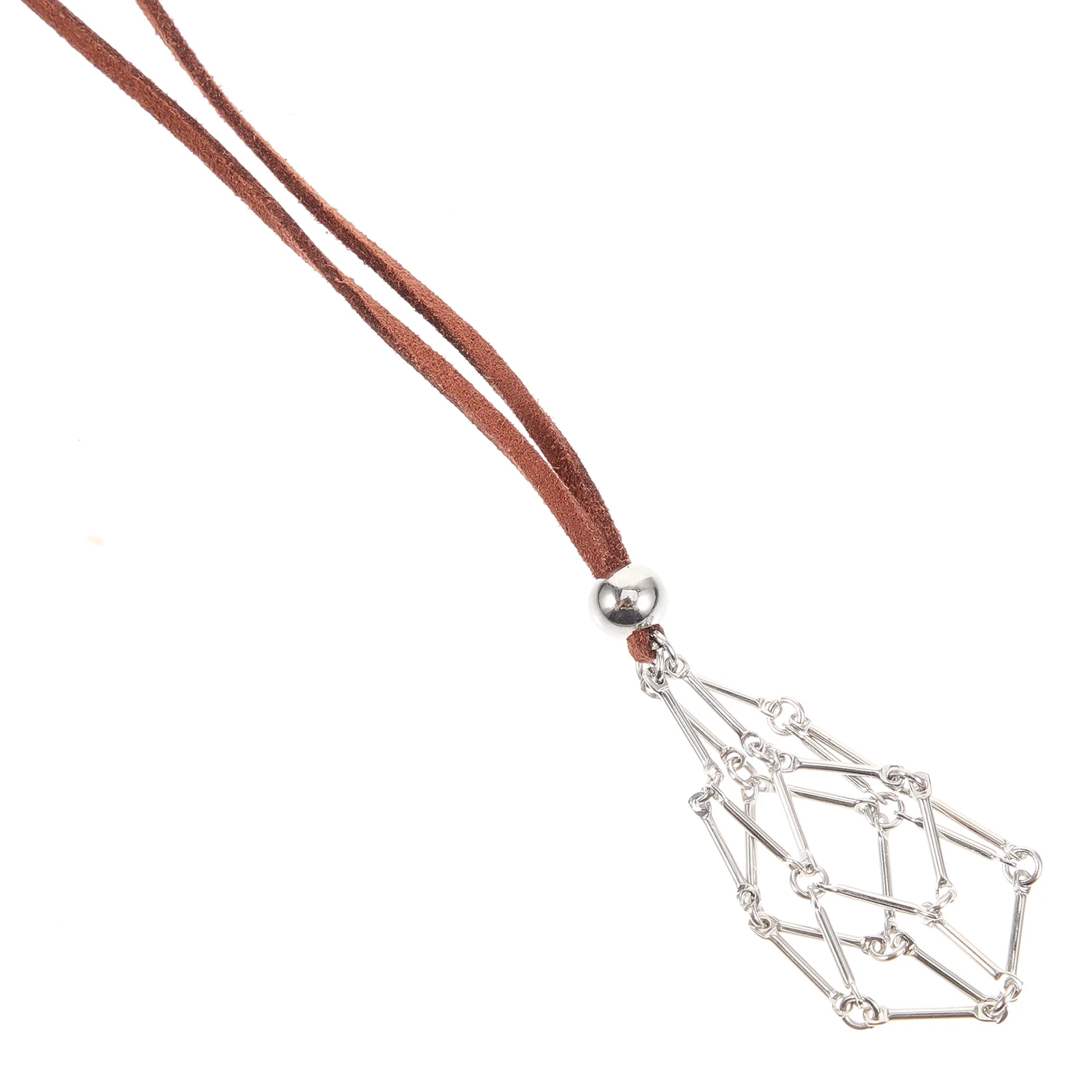 

Retro Rope Natural Crystal Raw Stone Net Bag Necklace Braided Pendant Adjustable Chain Holder Cage Cord Empty Metal