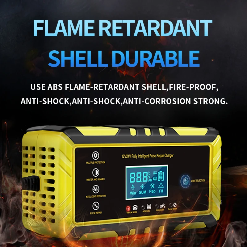 ที่ชาร์จแบตเตอรี่รถยนต์อัจฉริยะสำหรับรถยนต์ AC 110v-240v agm เจลเปียกซ่อมกรดตะกั่วชาร์จแบตเตอรี่รถยนต์