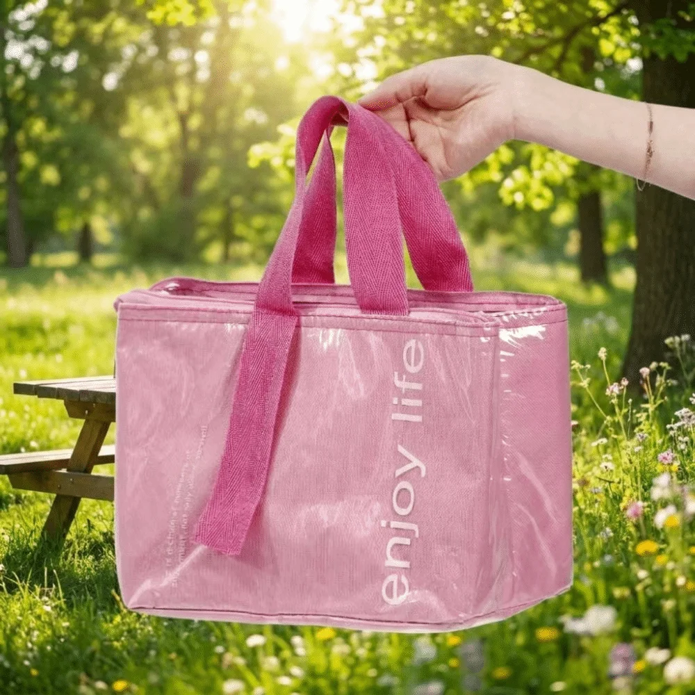 Solid Color Insulated Lunch Bag Waterproof Large Capacity Lunch Handbag Portable Kawaii Thermal Picnic Bag Picnic