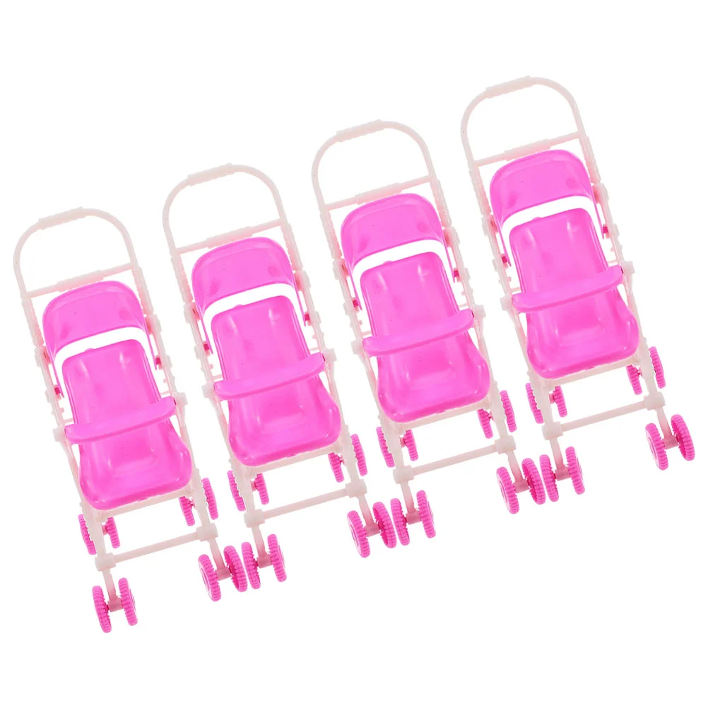 

4pcs Baby Stroller Pink Stroller for Toddlers Childrens Little Kids Pretend Play Toy Stroller with Folda