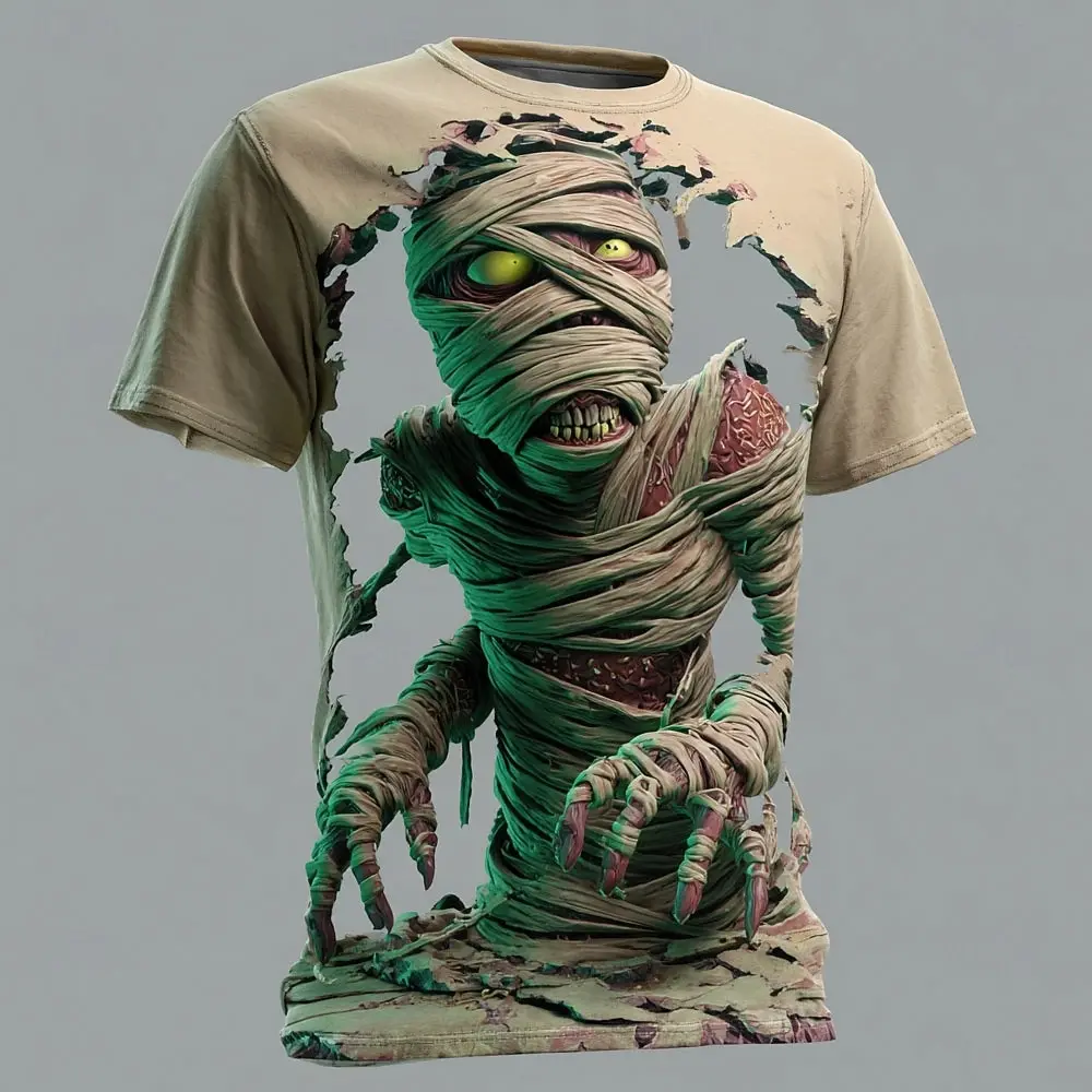 Optical Illusion Zombies Mummy 2027-2026 3D T-Shirt Fashion Cool Street  Casual Personality Short Sleeve Tops Summer Clothing