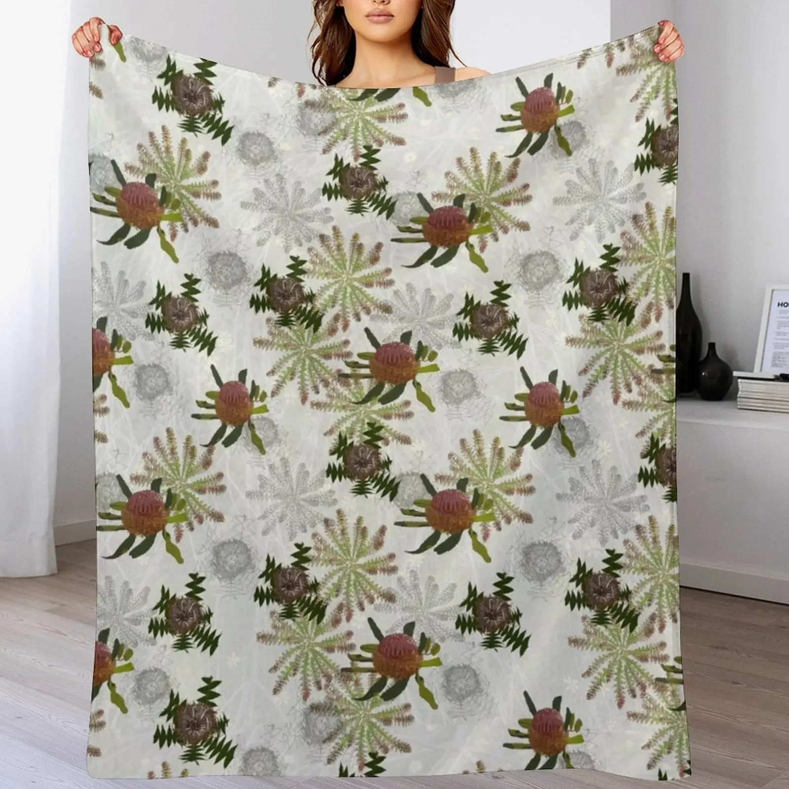 

Mixed Banksia Fabric Design for large items Throw Blanket for winter christmas gifts Cute Plaid Blankets