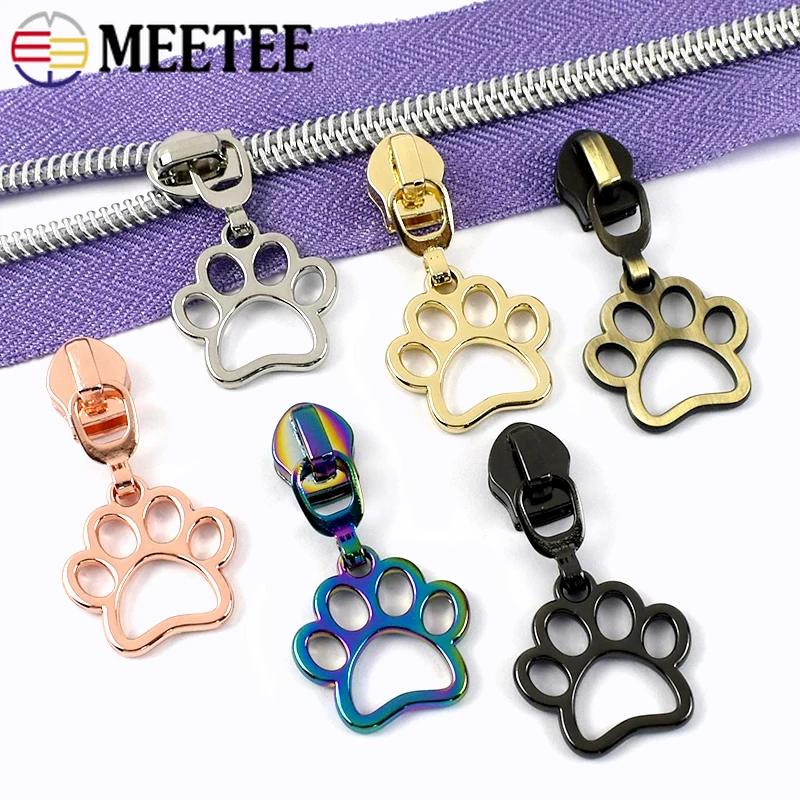 

20-100Pcs Meetee 5# Cat Paw Nylon Zipper Puller Bag Decor Zippers Slider Repair Kit Clothes Closure Zips Head Sewing Accessories