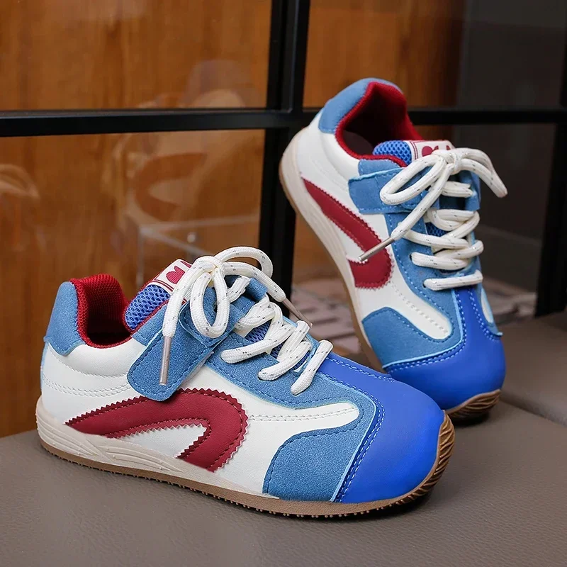 Toddler Boys Retro Sneakers, Color Block Upper, Hook and Loop Strap, Non Slip Rubber Sole, Casual Outdoor Walking Shoes