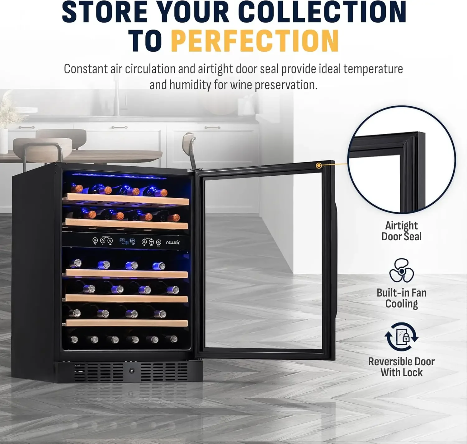 Wine Cooler, 46 Bottle Dual Zone Wine Refrigerator, Built-in Small Wine Fridge, Black Stainless Steel Mini Fridge wit