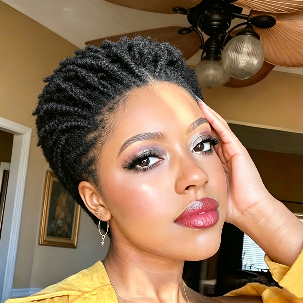 Afro Kinky Twist Dreadlock Wigs 100% Human Hair 13X4 HD Lace Front Short Curly Brazilian Human Hair Wig Pixie Cut Braided Style