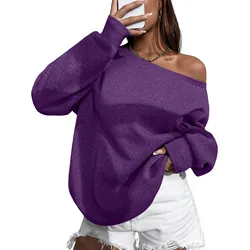 Women's Off The Shoulder Sweatshirts Long Sleeve Drop Shoulder Pullovers Tops Autumn Winter Clothes Large Size Tops For Women