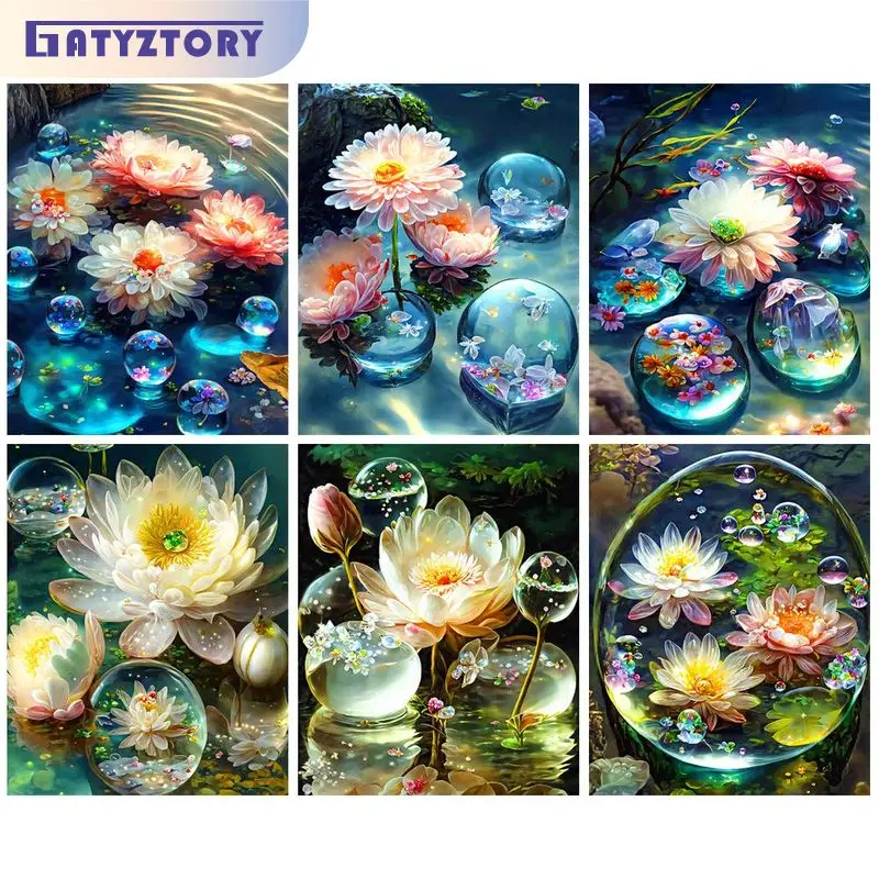 

GATYZTORY Oil Painting By Numbers Hand Painting Lotus Flowers Drawing By Numbers Home Decor Adults Crafts Diy Gift Kill Time