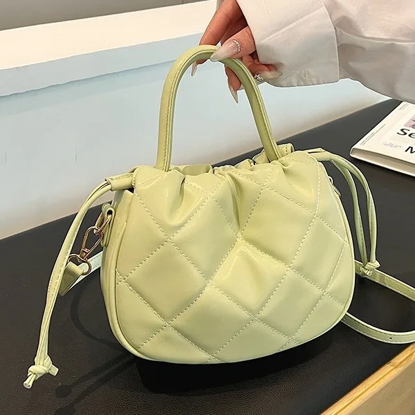 

Стеганая сумка-ведро с бриллиантами для женщин, винтажный кошелек с верхней ручкой, весна-лето, сумка через плечо, элегантная универсальная сумка