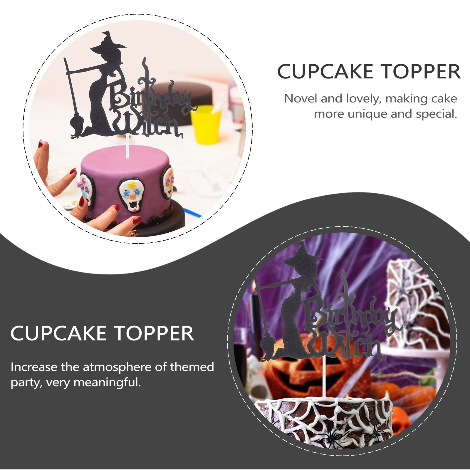 

20pcs Cake Decorations Halloween Witch Toppers Safe Picks for Birthday Party Black Cupcake Food Grade Material Special Design