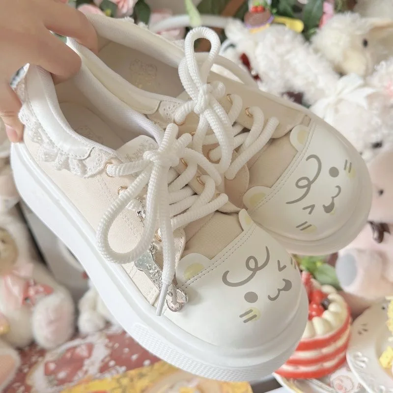 2025 Summer New Commute Cute Soft Girl College Style Shoes Lolita Round Head Low Top Lace-up Daily Canvas Shoes