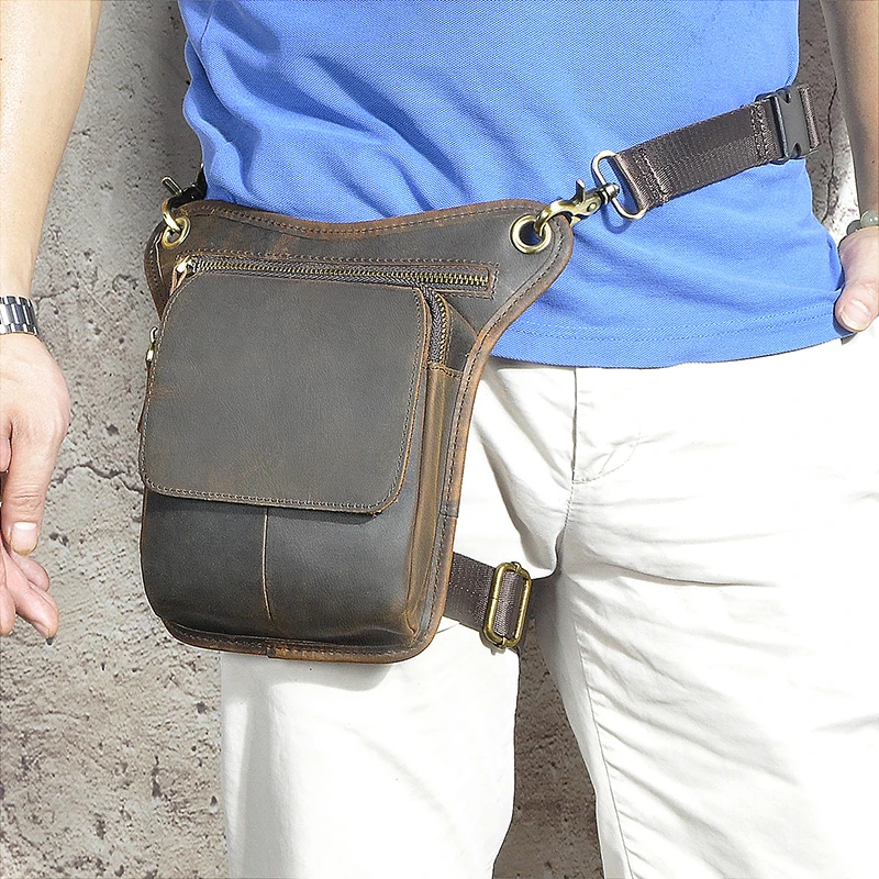 Hot Sale Crazy Horse Real Leather vintage Small Belt Messenger Bag Fanny Waist Belt Pack For Men Women Drop Thigh Leg Bag 211-1