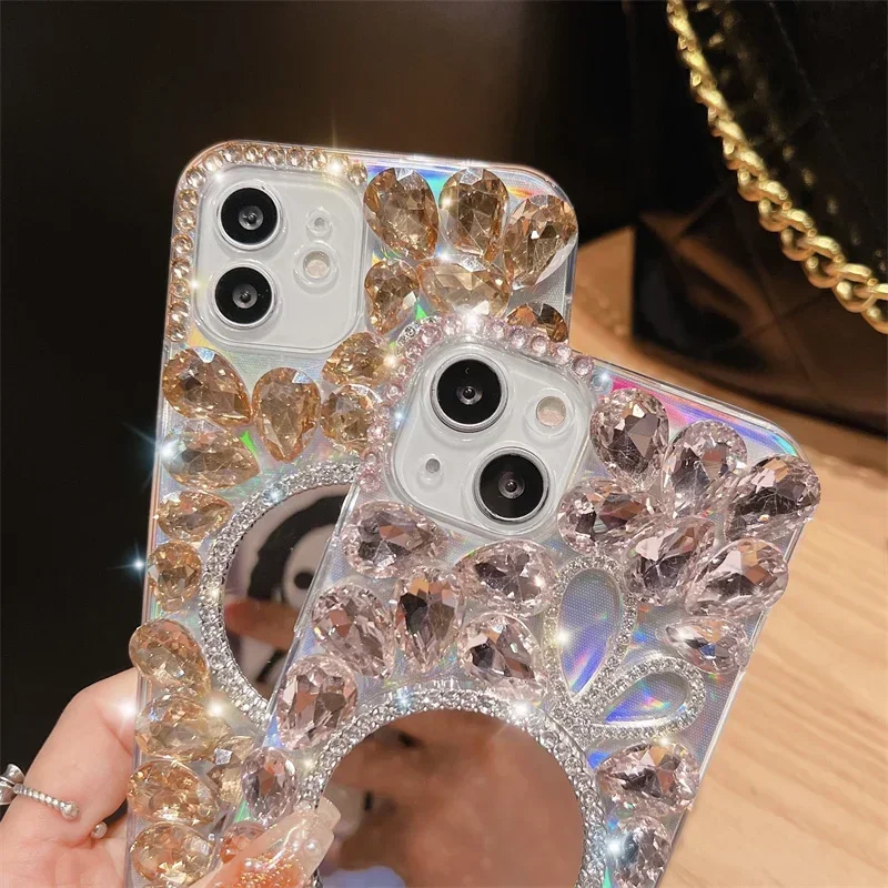 Diamond Glitter Phone Cover, Jewelry, Crystal, Luxury Brand Case, for iPhone 15, 14, 13, 12, 11 Pro Max, XR, XS, X, 16 Plus