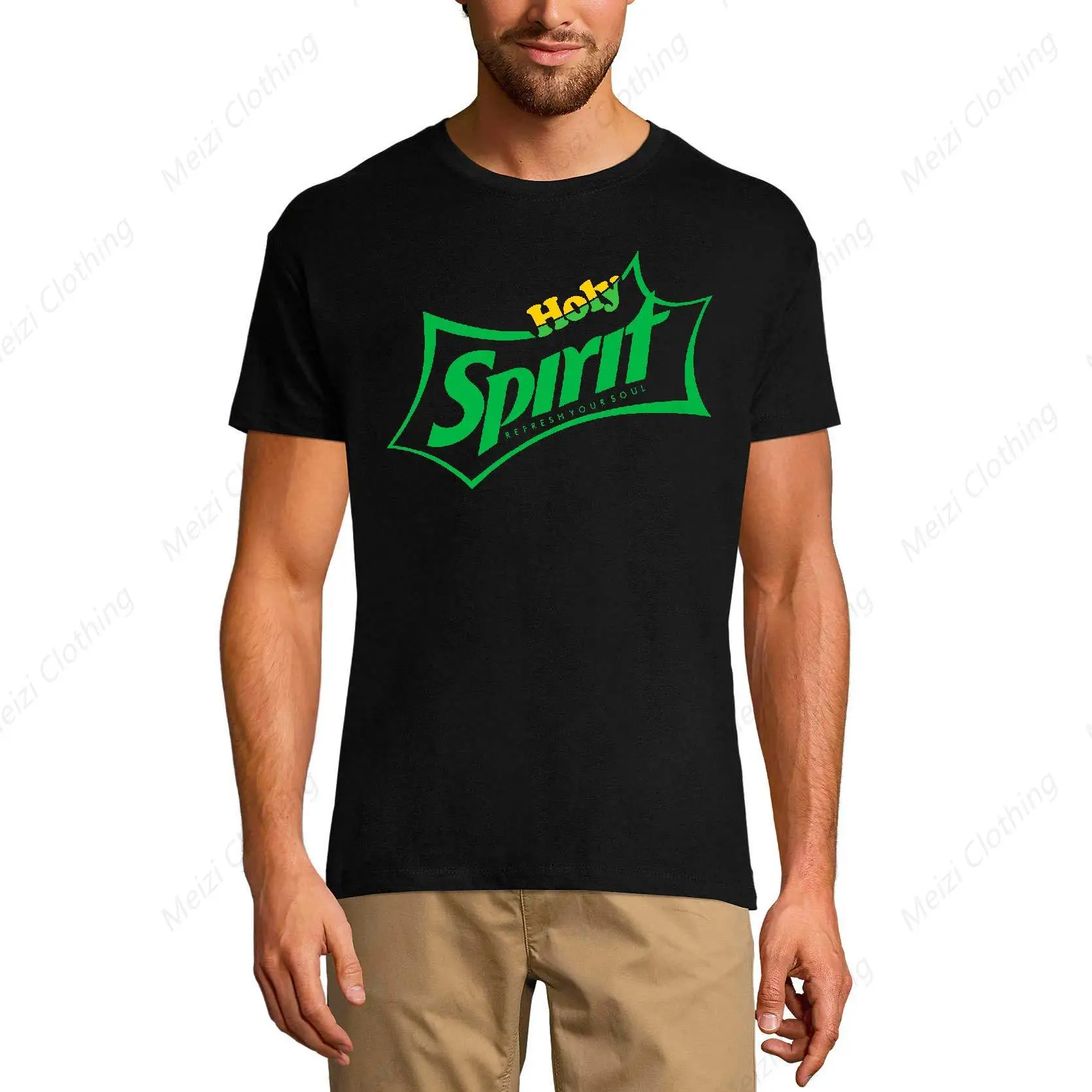 

Men's Holy Spirit Soul Printed Shirt Bible Religious T-shirt Black Casual Loose Clothes