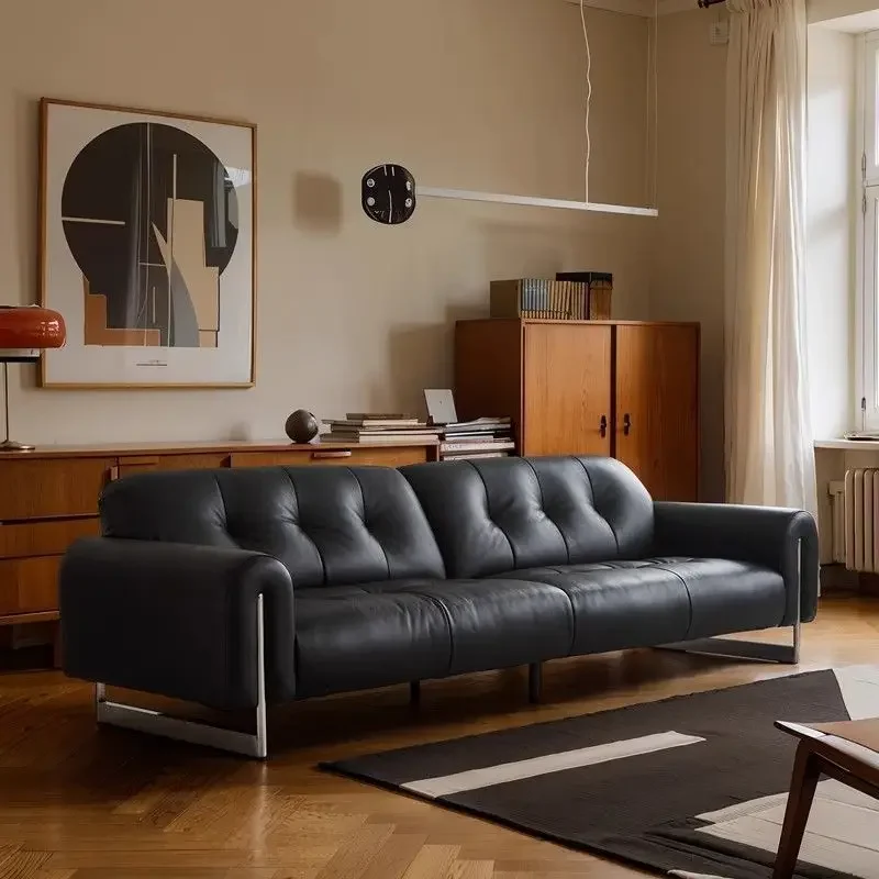 أريكة TTItalian من جلد البقر من الطبقة الأولى أريكة بقرة سوداء كبيرة لغرفة المعيشة شقة صغيرة خفيفة فاخرة أريكة صف مستقيم #2