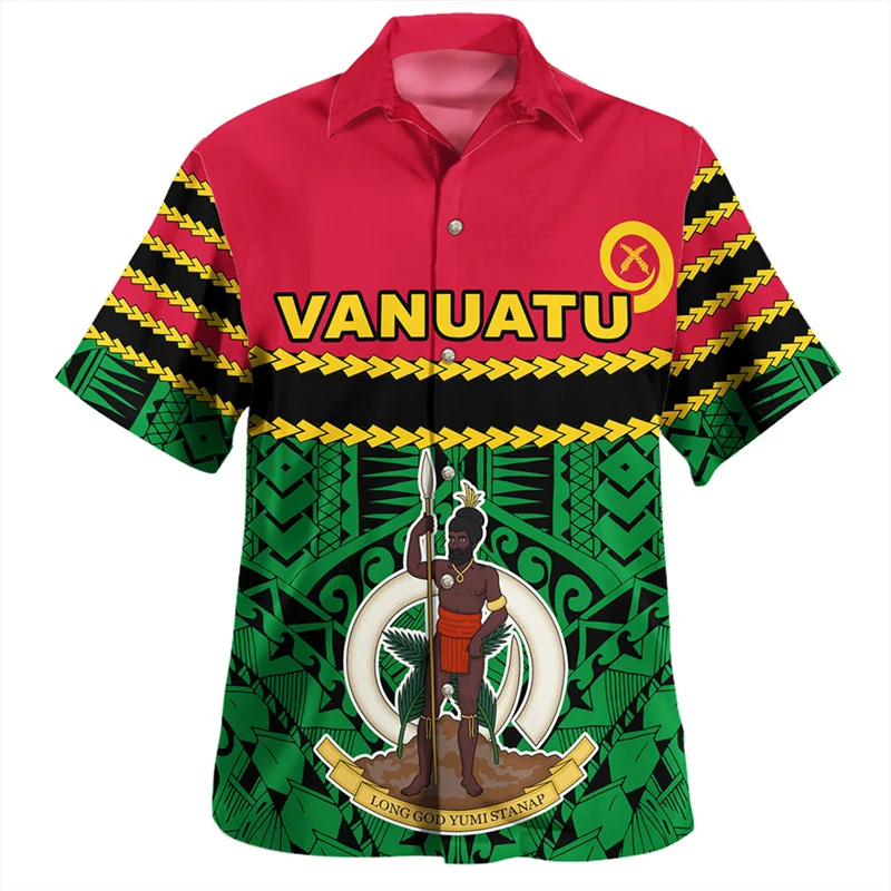 Vanuatu Polynesian Hawaiian Shirt For Men 3d Printed Loose Short Sleeves Lapel Blouse Summer Street Casual Fashion Button Shirts