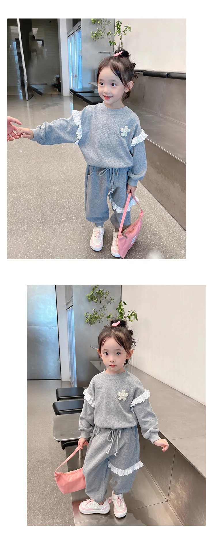 Koreanisches Herbst-Set für Mädchen: Süßes Langarm-Oberteil + Hose, Lässiges Sportliches Vielseitiges Trendiges Zweiteiler-Set für Kinder – Detail 6