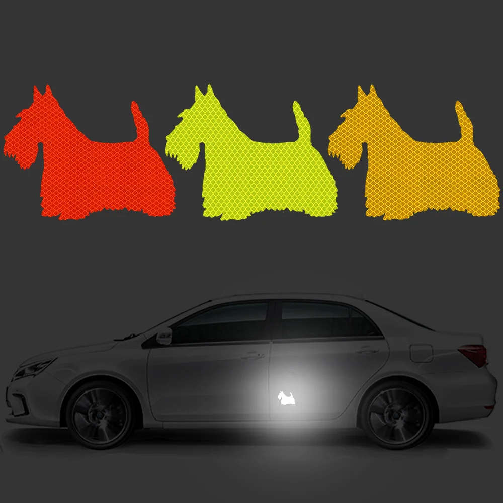 

1 шт. Премиум-наклейка с силуэтом собаки скотти, светоотражающая, устойчивая к царапинам, для автомобиля и мотоцикла, предупреждающая о безопасности в ночное время