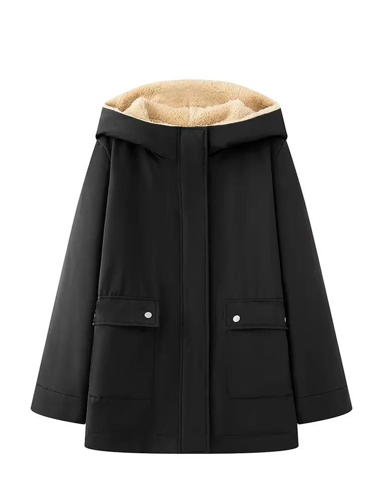 HH 2025 mujeres invierno nueva moda con capucha gruesa 2 colores Parker algodón mujer High Street Casual cálido chaqueta con bolsillo con cremallera