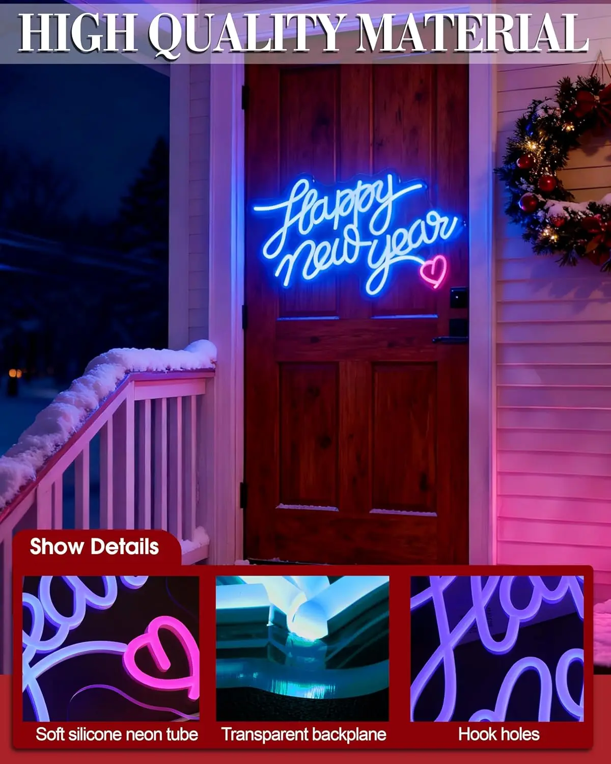 ป้ายไฟนีออนสุขสันต์วันปีใหม่ ป้ายไฟนีออน LED ปรับความสว่างได้ สำหรับตกแต่งผนัง คลับ ปาร์ตี้ ห้องนอน บ้าน โชว์รูม ร้านค้า ของขวัญ