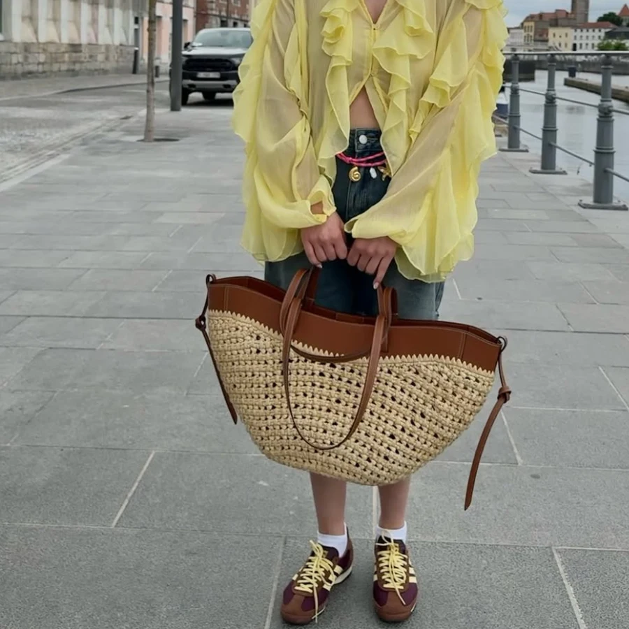 

Hollow Out Stitching Straw Beach Bags For Women Handbag And Purse Casual Vacation Underarm Shoulder Bags