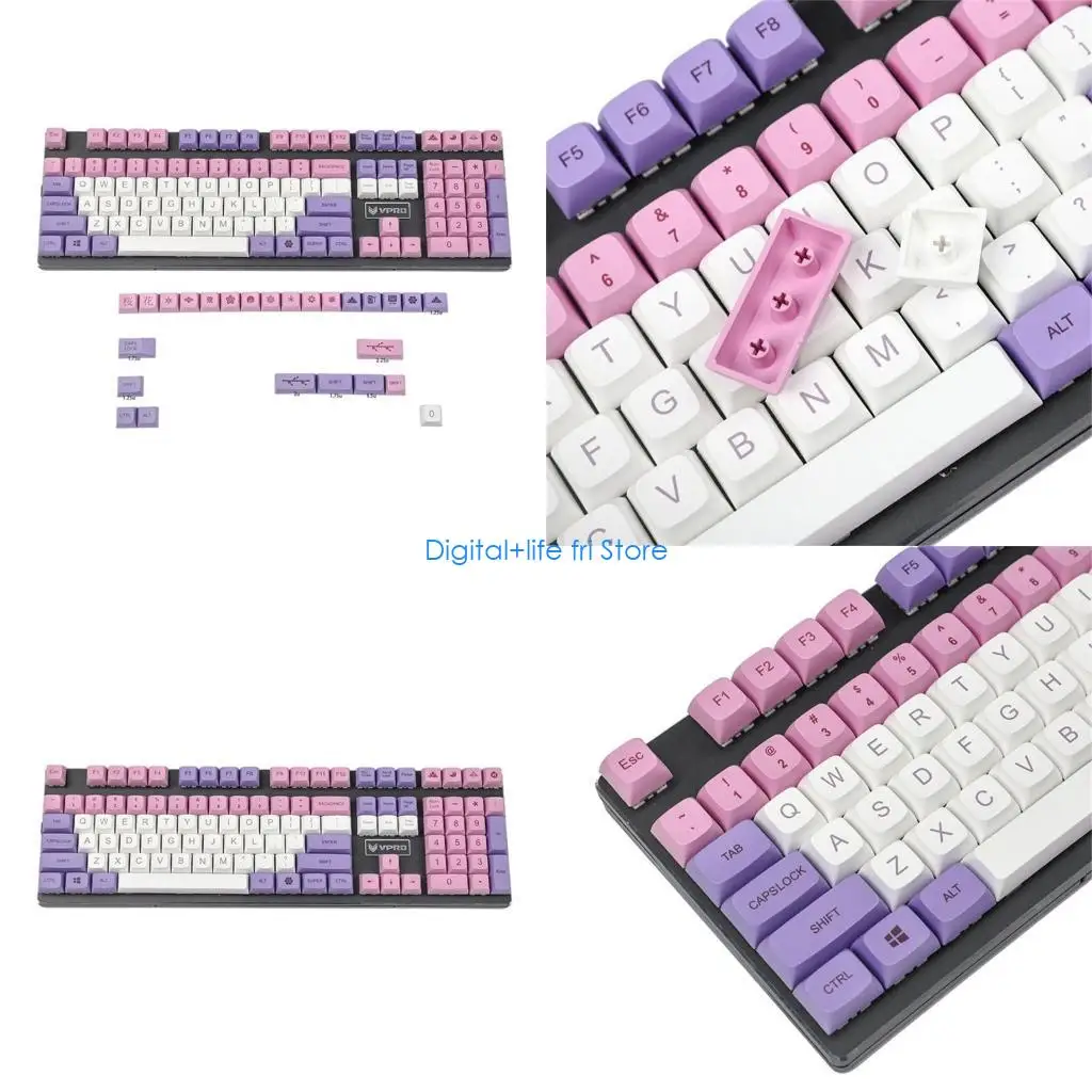 

E06D ZDA Profile Keycaps for Mechanical Keyboard 134 Keys Dye-sub PBT Pink White Keycap for 980 96 84 68 64 Layouts