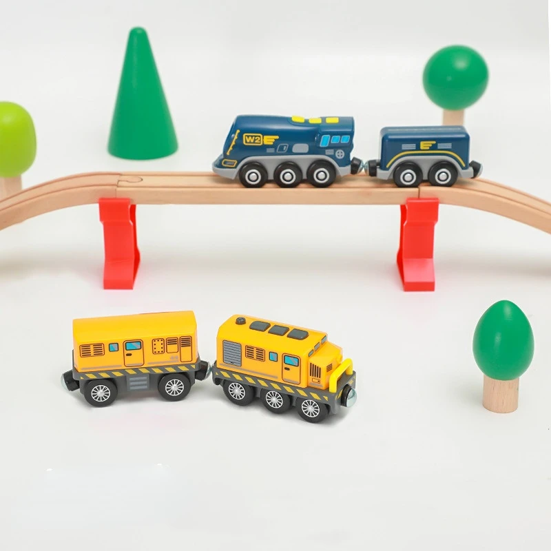 Battery Operated Kids Electric Train Set Diecast Magnetic Locomotive Slot Toy Fit for Wooden Train Rail Track Toys Kids Gifts