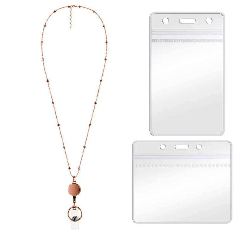 Smycz do identyfikatora z wysuwanym klipsem, uchwyt na kartę identyfikacyjną, łańcuszek ze stali nierdzewnej, naszyjnik, brelok dla kobiet i mężczyzn, dla pracowników, hurt.