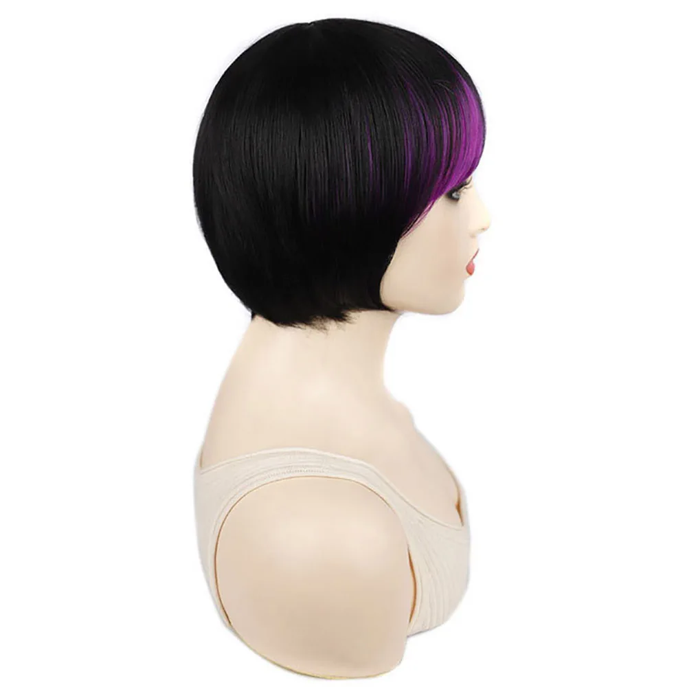 

Jeedou Purple Green Wigs Trendy Short Hair Wig Bob Cut with Bangs Youthful Teen Girl Fashion Synthetic Hairpiece For Cosplay