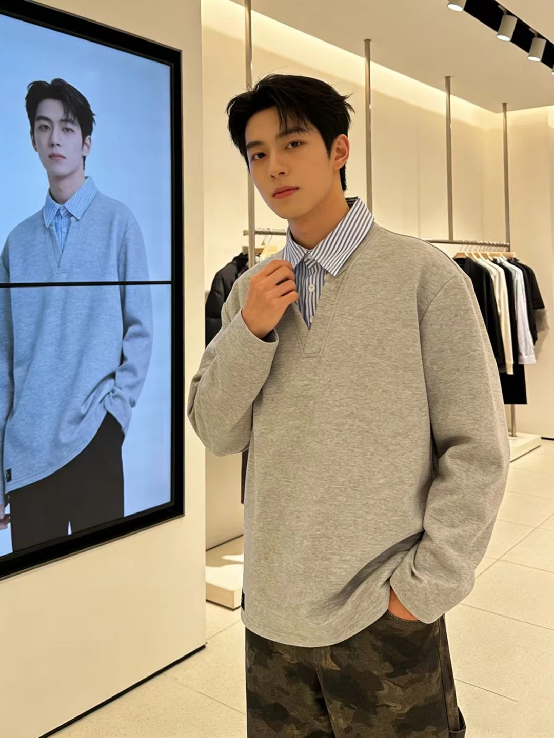 

ay irt for Men Long Sve irt Collar Inner Wear Sweatirt American Sle irt Collar T-irt Loose Fit Tailoring