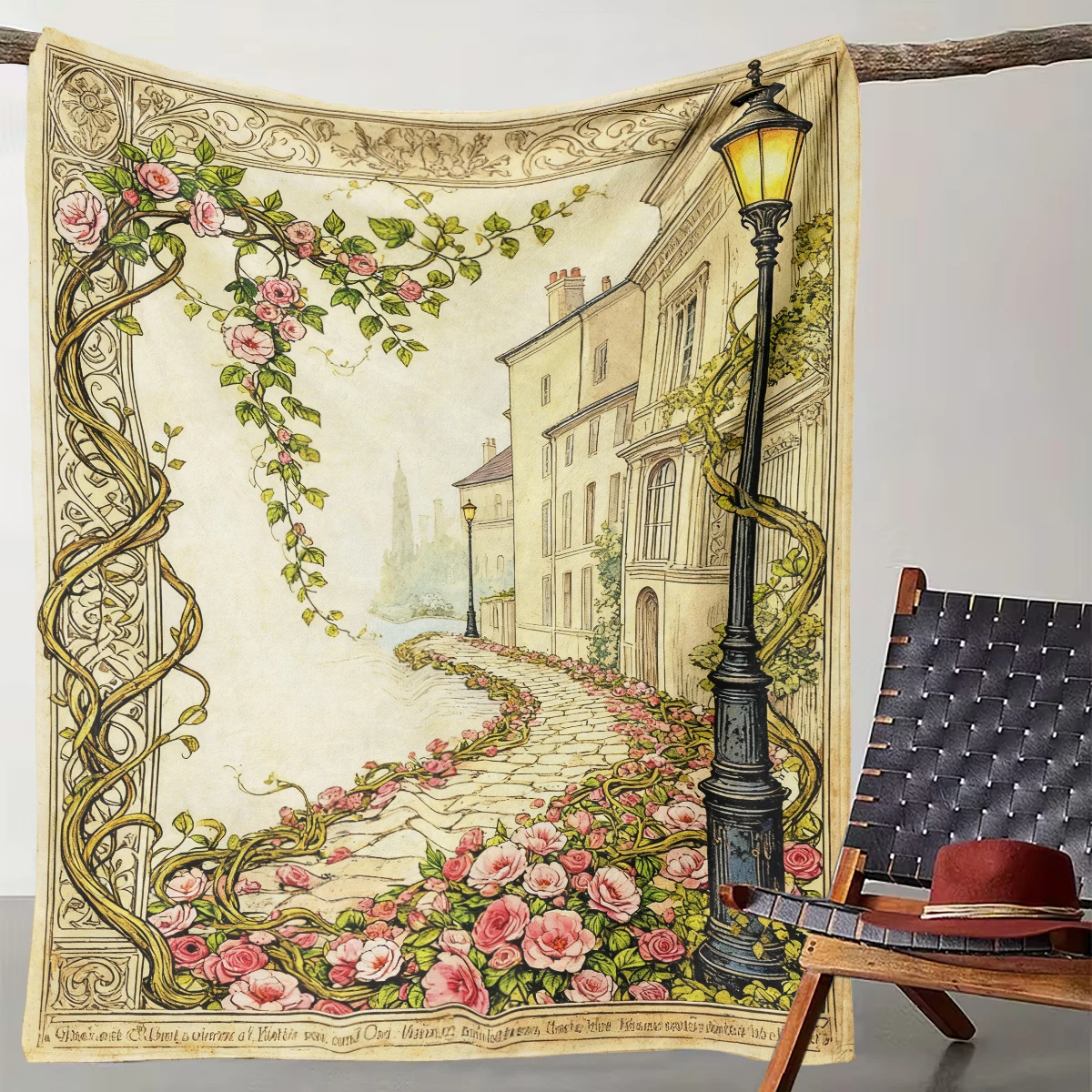 

1 Piece of Retro Rose European Street Poetic Pattern Blanket Suitable for Camping, Living Rooms, Offices, Chairs, and Beds