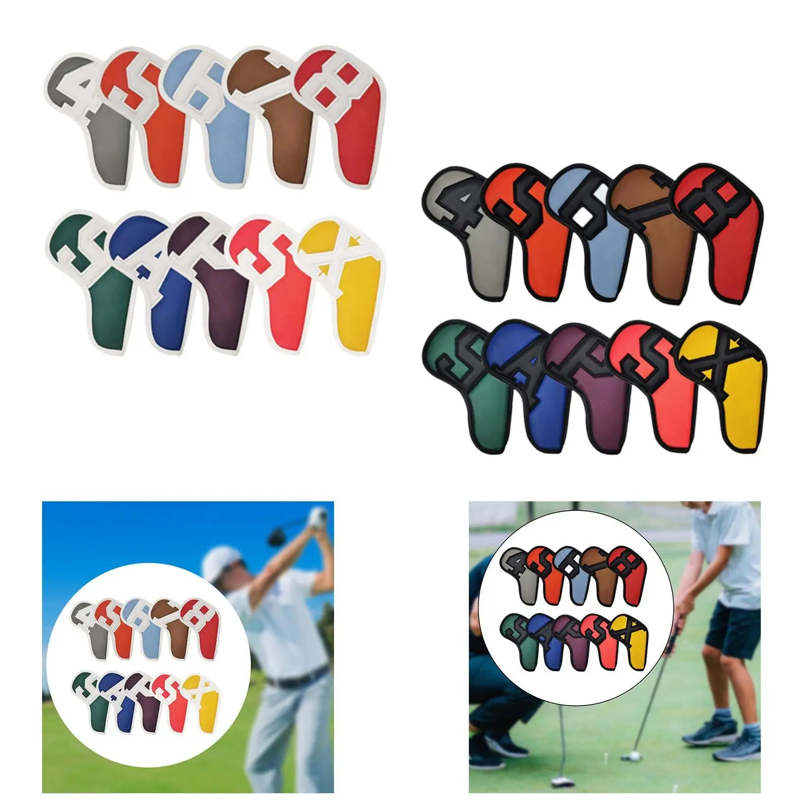 

10 Pieces Golf Iron Headcovers PU Indoor Outdoor Scratch Resistant Sleeves