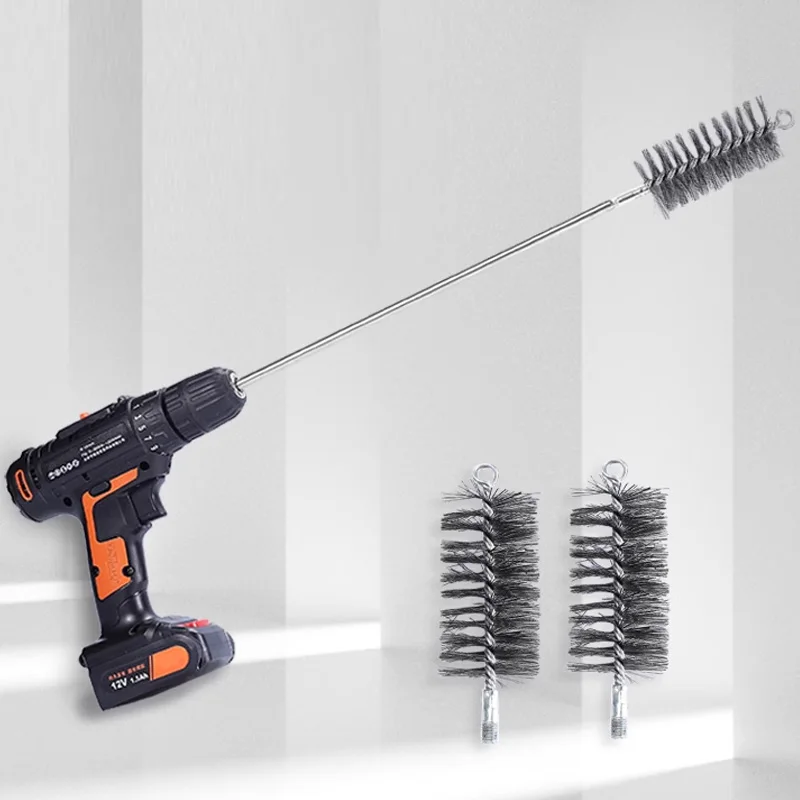 1 шт. M12 резьбовая стальная проволока, щетка для трубопровода, дымоход, промышленный котел, щетка с длинным хвостовиком для очистки, удаления ржавчины, диаметр 25 ~ 75 мм