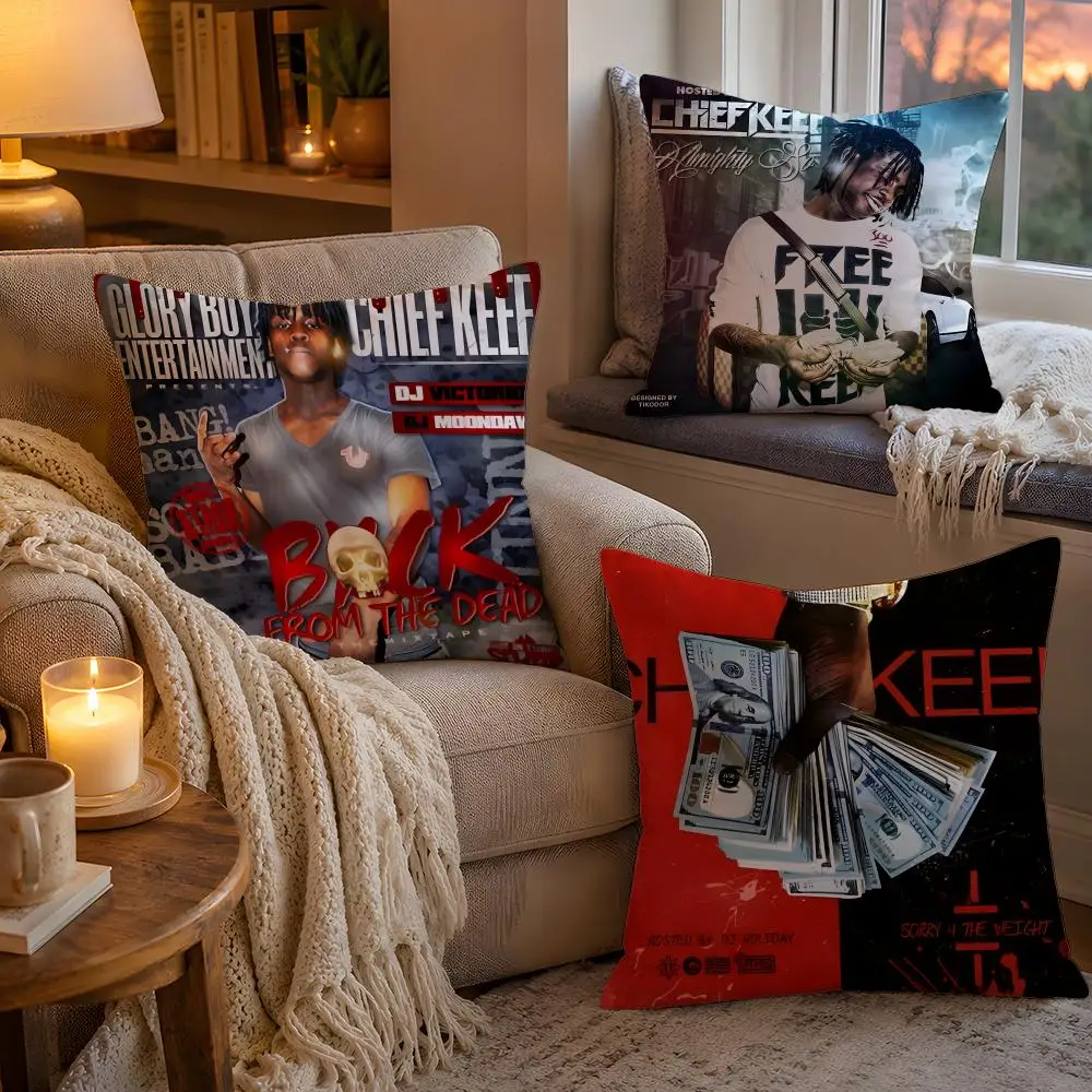 C-Chief KeefS Album Cover Cushion Cover 1pc Square Pillow Cover Soft Plush Fabric Removable Washable Sofa Chair Bed Decoration