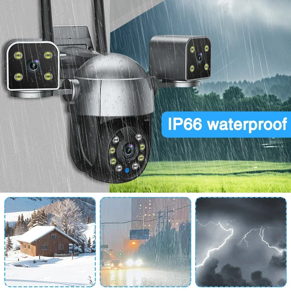 BIG SALE 12MP HD Three Screen WIFI IP Camera Outdoor 6K Three Lens Camera AI Human Detection Waterproof CCTV Video Security Cam