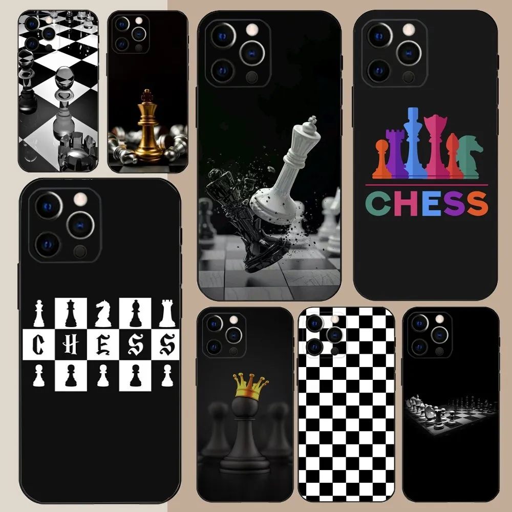 Chess Board Pieces  Phone Case For Apple iPhone 15,14,13,12,11,Pro,X,XS,Max,XR,Plus,Mini Soft Black Cover