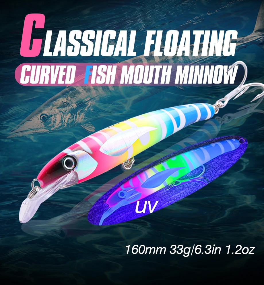 FJORD Gebogener Mund Topwater Angelköder Minnow 160F 33g Salzwasser Süßwasser Gefälschter Köder Rasseln Thunfisch Wobbler Künstlicher Köder – Detail 1