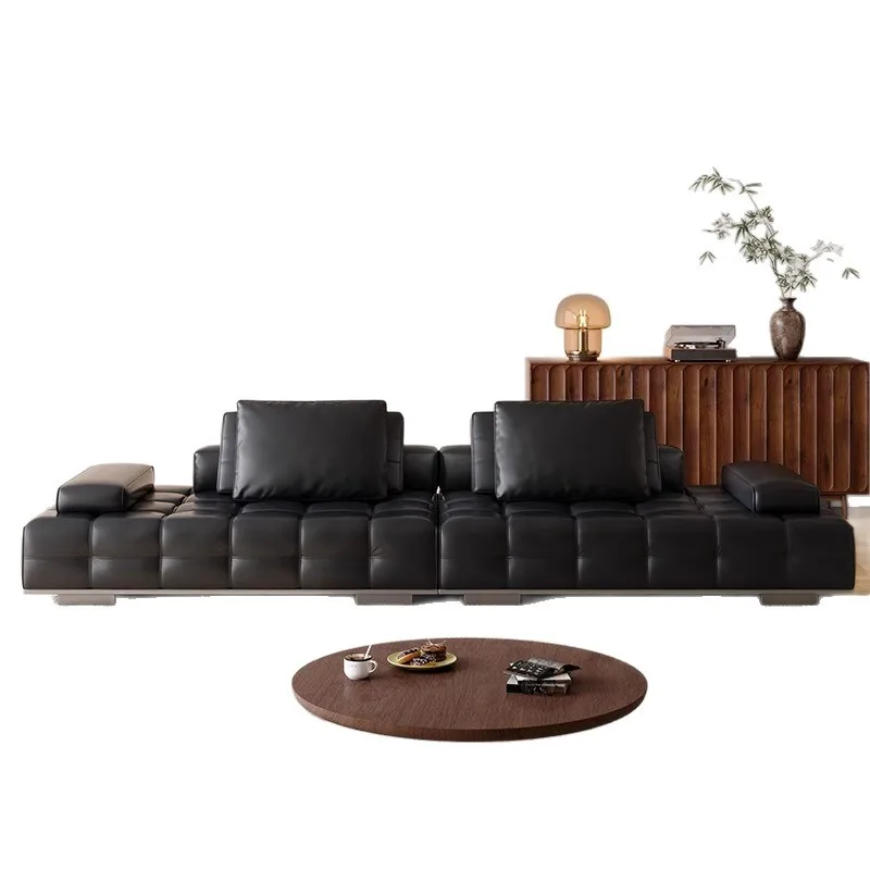 

vg-Jinqishi Lawrence 2025 Italian Minimalist Vintage Style Black Genuine Leather Sofa Set for Living Room for Mall Application&