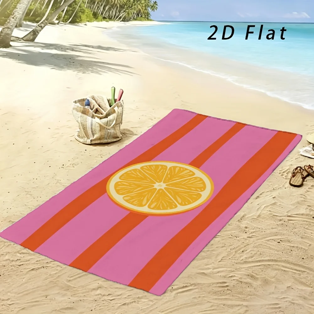 1pc orange slice pink striped Easy to carry beach towels, outdoor travel, swimming pool towels, beach accessories